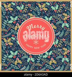 Merry Christmas, Happy New Year greeting card with frame. Brochure, poster templates in Christmas style. Beautiful design and layout. Stock Vector