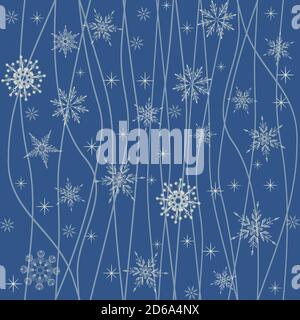 Template design with snowflakes for xmas card on blue background. Vector illustration. Stock Vector