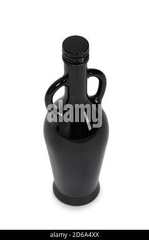 Dark glass bottle with handles isolated on white background Stock Photo