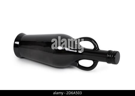 Dark glass bottle with handles isolated on white background Stock Photo