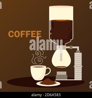 coffee brewing methods, syphon coffee cup and seeds vector illustration Stock Vector