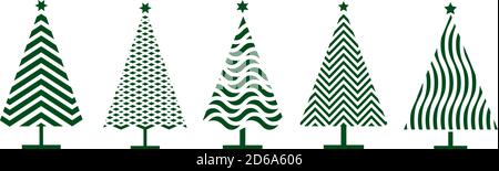 A set of black Christmas Trees. Winter season design elements and simply pictogram collection. Isolated vector xmas Icons and Illustration. Stock Vector