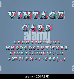 Vintage cars header vintage 3d vector alphabet set Stock Vector
