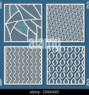 Abstract lines and shapes pattern for laser cutting. Universal greeting card, laser cut panel. Vector illustration. Square 1:1. Stock Vector