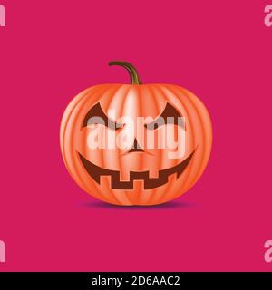 Halloween pumpkin with happy face on Red background. Vector cartoon Illustration. EPS10 Stock Vector