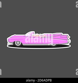 Retro pink car sticker with isolated outline and gray background. Vector image Stock Vector