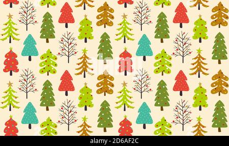 Christmas seamless pattern with flat decorated trees isolated on light background. EPS 10 vector illustration. Stock Vector