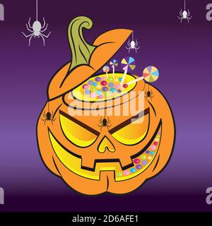 Candy stuffed halloween pumpkin Stock Vector
