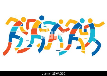 Running race, runners. Abstract Stylized illustration of five runners. Vector available. Stock Vector