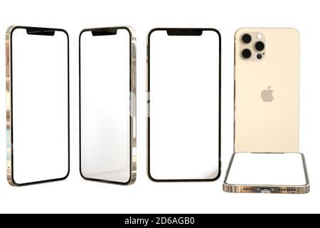 LOEI ,THAILAND,28 Sep 2020 : new Iphone 12 Pro max Front and back side mock up with white screen. Illustration for presentation web site design or Stock Photo