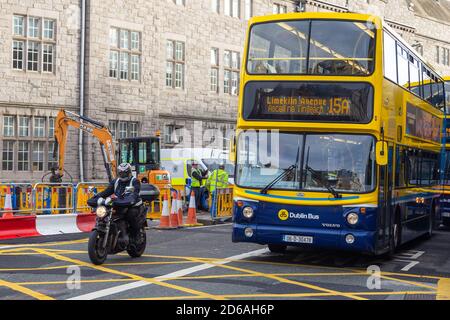 Dublin, Ireland - 10 November 2015: City bus on the College Streets of Dublin. Public transport. Stock Photo