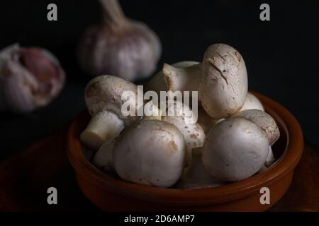 Mushroom and garlic still life Stock Photo