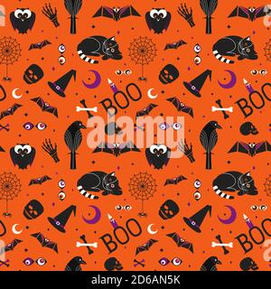 Halloween holidays cute sign set seamless pattern Stock Vector
