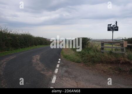 The Hagg farm road sign. The Anglo-Scottish border. Northumberland. England. Great Britain. UK Stock Photo