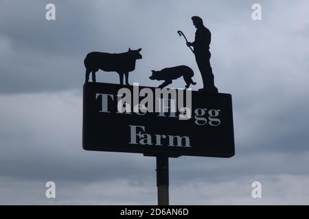 The Hagg farm road sign. The Anglo-Scottish border. Northumberland. England. Great Britain. UK Stock Photo