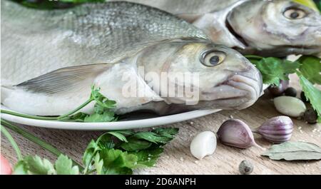 Large river fish bream cooked for frying Stock Photo