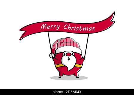 Outline cartoon Santa Claus hold flag for Christmas Stock Vector