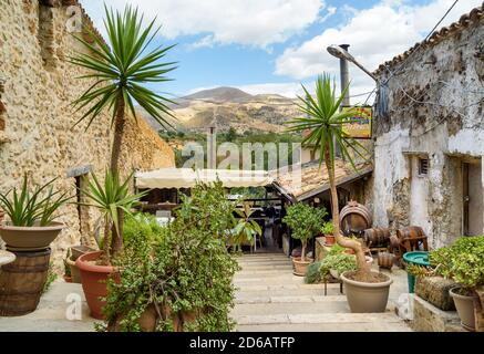 Parrini, Sicily, Italy - September 27, 2020: Narrow street in the center of ancient village Parrini in the municipality of Partinico, province of Pale Stock Photo