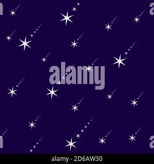 golden shooting stars on a blue background. Holiday template for New Year, Christmas, birthday, discount day. Stock Vector