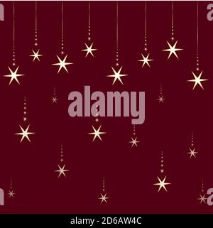 golden shooting stars on a red background. Holiday template for New Year, Christmas, birthday, discount day. Stock Vector