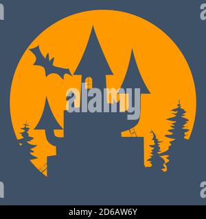 vector silhouette magic castle halloween on the moon Stock Vector