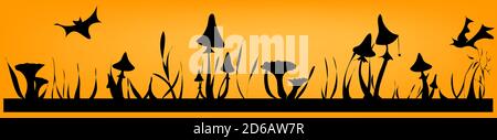 stripe with amanita, grass and bats for halloween holiday Stock Vector