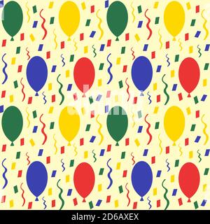 Holiday seamless pattern. Balloons and confetti. Vector illustration for birthday party. Background design Stock Vector