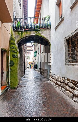 Narrow street in Pisogne, Lombardy, Italy on the shores of Lake Iseo
