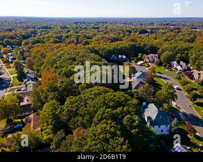 Aerial view of Autumn foliage colors in a section of the town of Old Bridge, in New Jersey -04 Stock Photo