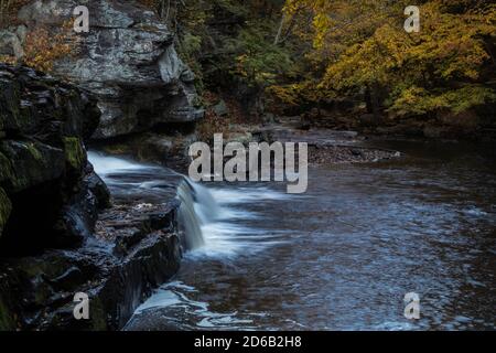 Shohola Falls bottom on an Autumn morning in the Pennsylvania Poconos Stock Photo