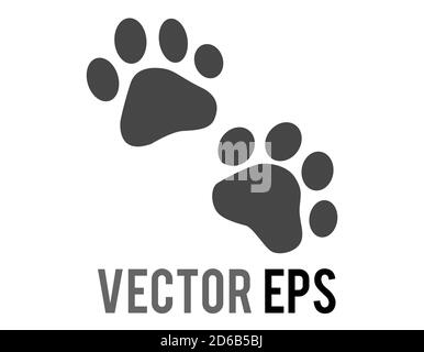 The isolated vector pair of dark paw prints icon, showing four toes and pad, used for various content concerning pet cats and dogs Stock Vector