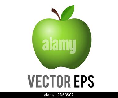 The isolated vector classic green delicious apple icon, shown with stem, single, green leaf Stock Vector