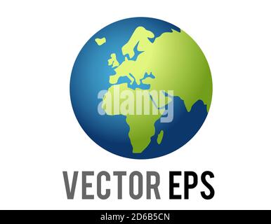 The isolated vector globe showing Europe and Africa in green against blue ocean icon, represent various content concerning European, African and Atlan Stock Vector