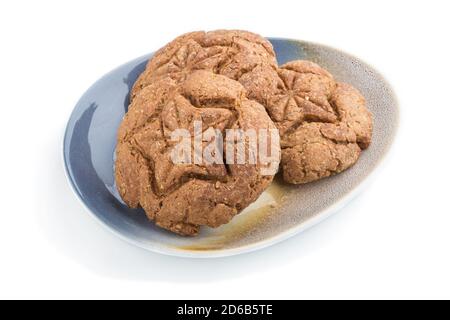 homemade oatmeal cookies isolated on white background. side view, close up Stock Photo