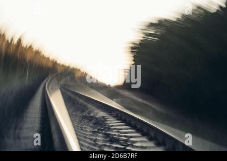Receding into the distance railway. Distortion effect. Stock Photo