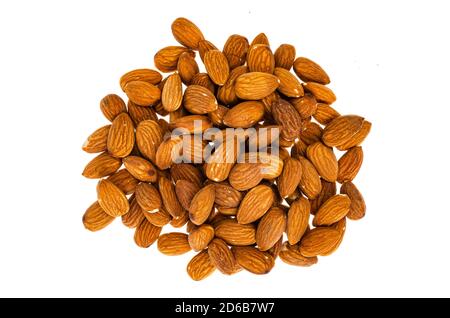 Tasty and healthy peeled almonds isolated on white Stock Photo