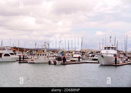 Yeppoon, Queensland, Australia - December 2019: Pleasure boats anchored at moorings at the marina Stock Photo