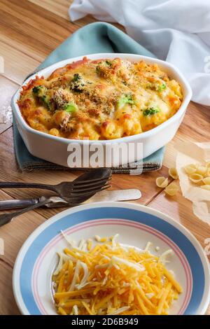 Baked American tuna fish casserole with broccoli and cheese Stock Photo