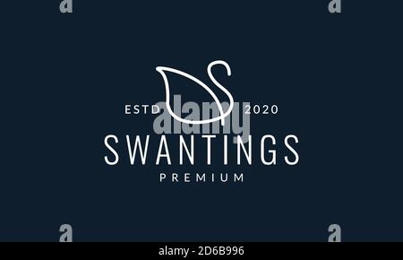 bird swan or goose with leaf line simple logo vector illustration design Stock Vector