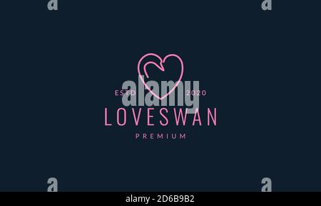 bird swan or goose head with love or heart line logo vector illustration design Stock Vector