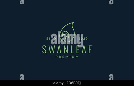 bird swan or goose line leaf logo vector illustration design Stock Vector