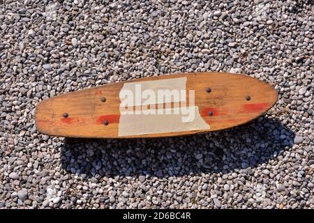 Wooden 70's skate board skateboard Stock Photo