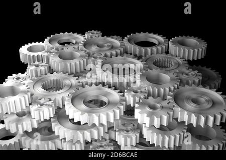 3D rendering gears, mechanism, color, illustration on black background ...