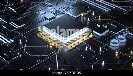 3D rendering cpu on mother board design in CG Stock Photo