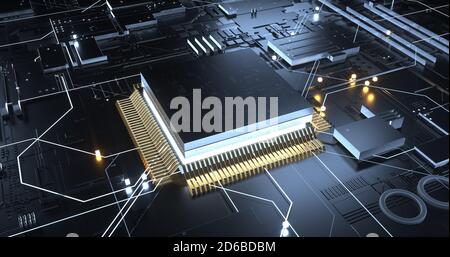 3D rendering cpu on mother board design in CG Stock Photo