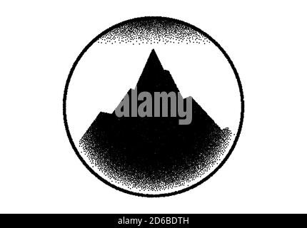 Abstract background with mountains sign or emblem in dotwork or tattoo retro style Stock Vector