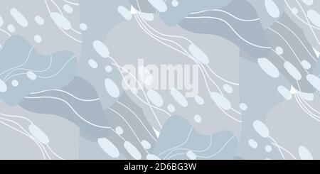 Abstract gray modern seamless pattern with color blots and wavy lines and dots. Flat vector background for wallpapers, fabrics and your creativity Stock Vector