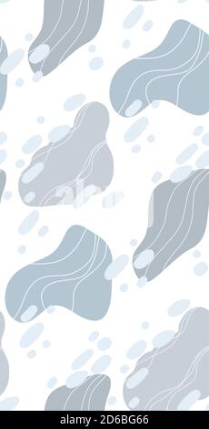 Abstract modern seamless pattern with color blots and wavy lines and dots on white background. Flat vector background for wallpapers, fabrics and your Stock Vector