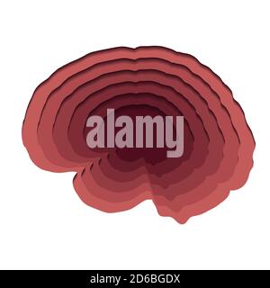 Layered human brain cut out of paper on white background. Paper cut origami. Vector 3d illustration for article, banner and your design Stock Vector