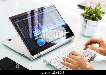 KPI Data Analytics Dashboard On Business Laptop Stock Photo